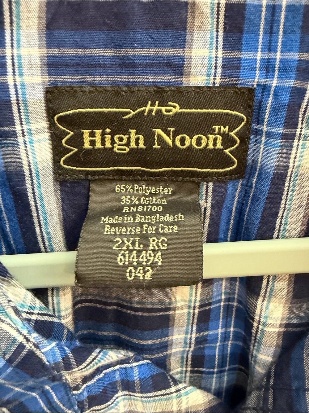 High Noon Men’s Blue Plaid Short-Sleeve Button-Down Shirt - Picture 2 of 4